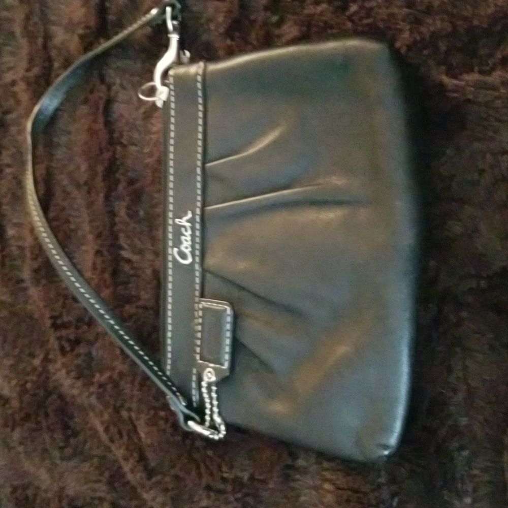 Coach Black Leather Wristlet with Silver Details